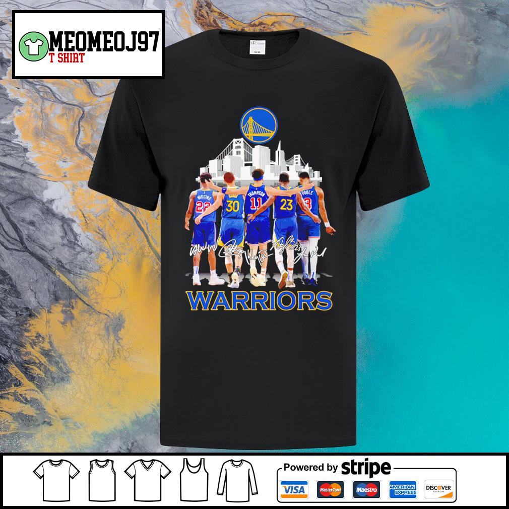 Original wiggins Curry Thompson Green and Poole Golden State Warriors signatures shirt